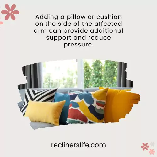 pillow in a recliner for right arm surgery